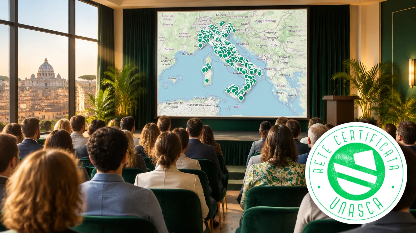 Convegno della Rete Certificata UNASCA: sullo schermo la mappa degli studi certificati